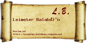 Leimeter Balabán névjegykártya